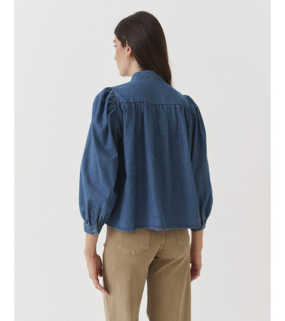 Blusa Denim con Cuello Mao y Escote para mujer | MULAYA