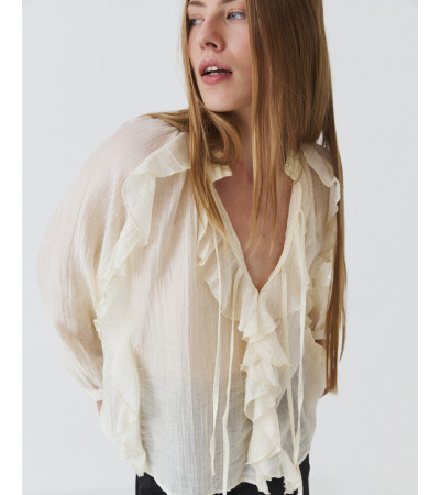 Blusa Semitransparente con Volantes para Mujer | MULAYA