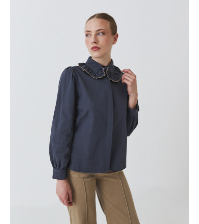 Camisa babero volante ribete contraste cartera | Mulaya