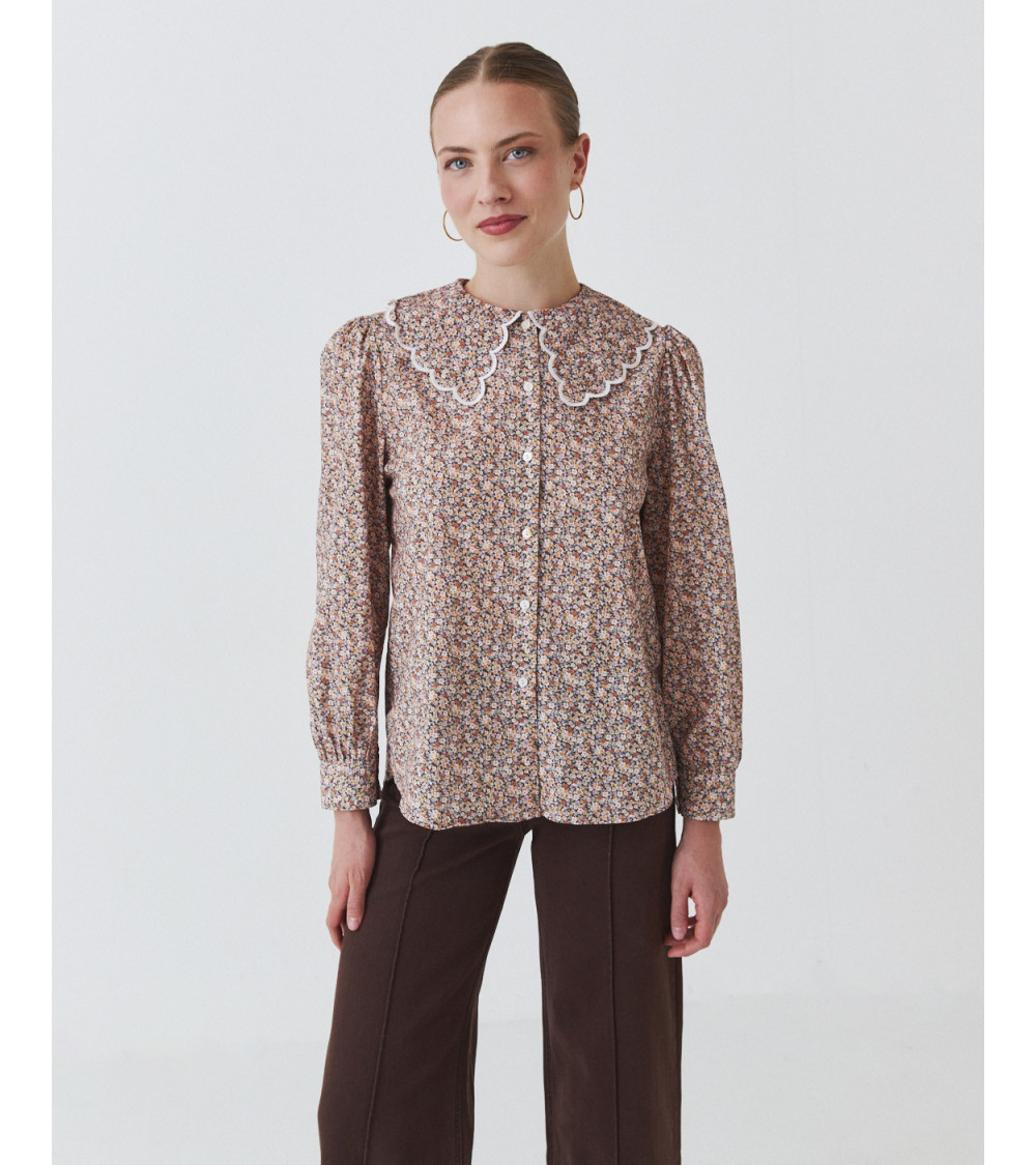 Camisa babero floral ondas ribete | Mulaya