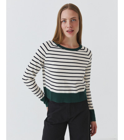 Jersey de Rayas con Cuello Redondo para Mujer | MULAYA