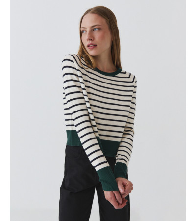 Jersey de Rayas con Cuello Redondo para Mujer | MULAYA