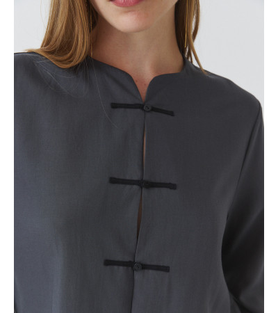 BLUSA ORIENTAL CUELLO MAO ALAMARES MANGA LARGA | MULAYA