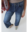 Jeans wide leg elastizado costura frontal | Mulaya