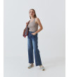 Jeans wide leg elastizado costura frontal | Mulaya