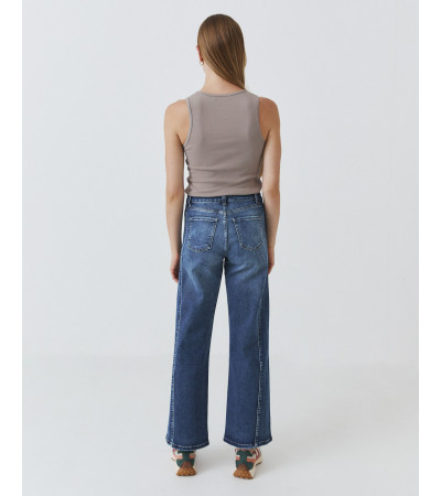 Jeans wide leg elastizado costura frontal | Mulaya