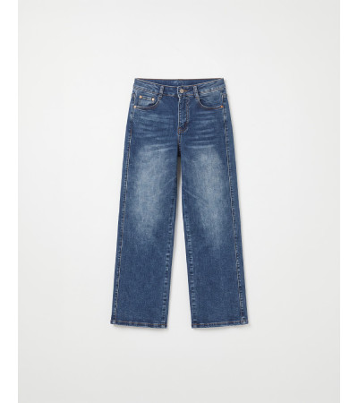 Jeans wide leg elastizado costura frontal | Mulaya