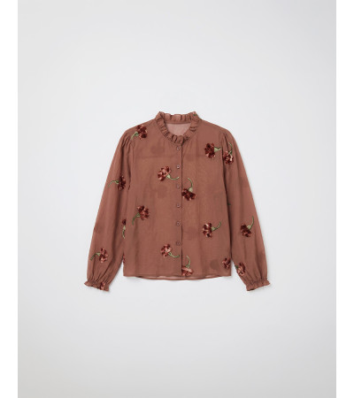 BLUSA BORDADA FLORES MINI VOLANTES PUÑOS ELÁSTICOS | MULAYA