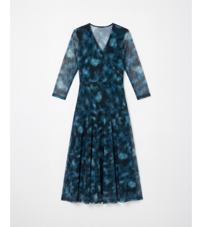 VESTIDO LARGO TUL ESTAMPADO ESCOTE V MANGA | MULAYA