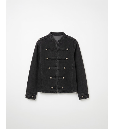 CHAQUETA DENIM CUELLO MAO ALAMARES PLATA | MULAYA