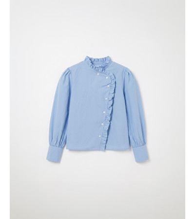 BLUSA CUELLO ALTO VOLANTE ASIMÉTRICO MANGA LARGA | MULAYA