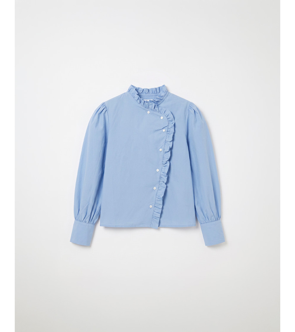 BLUSA CUELLO ALTO VOLANTE ASIMÉTRICO MANGA LARGA | MULAYA