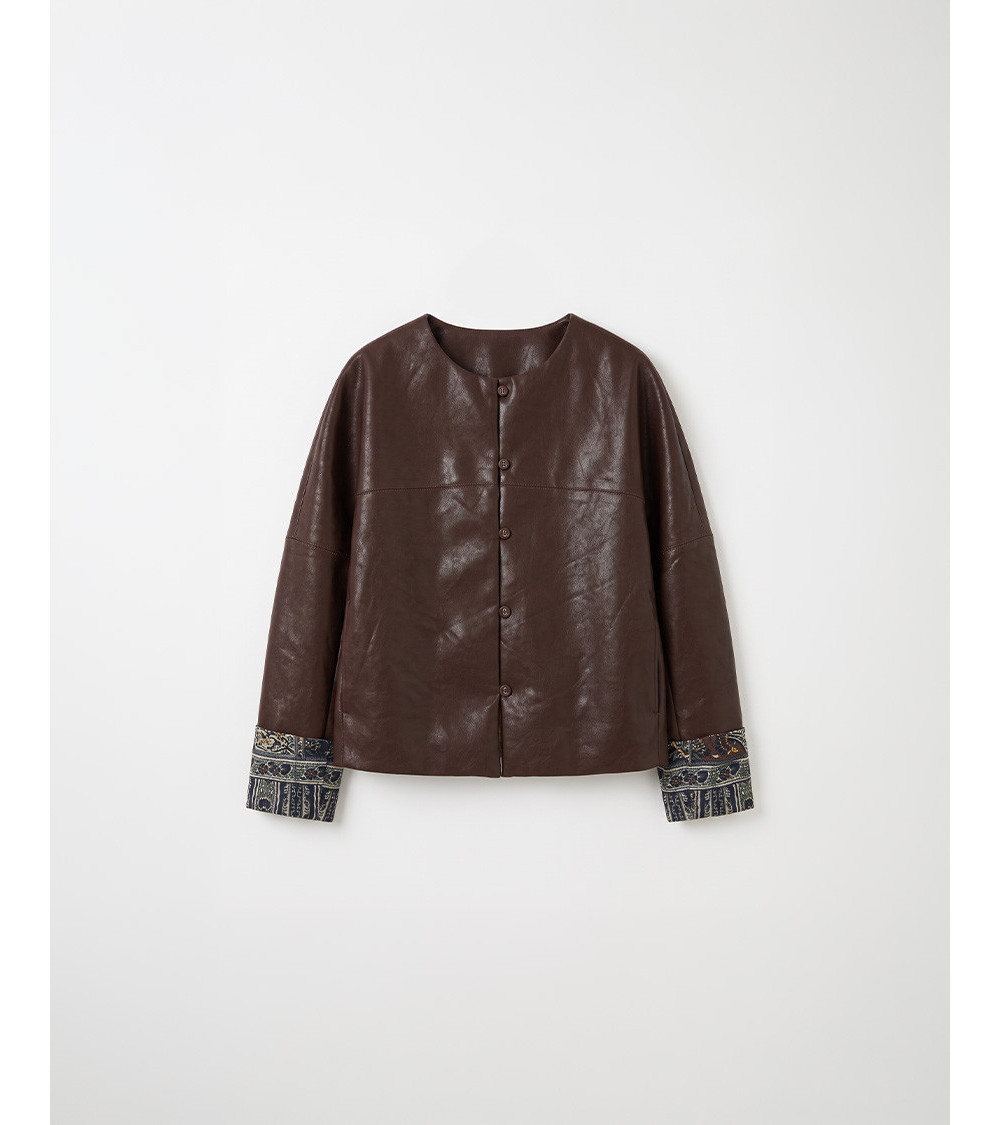 CHAQUETA EFECTO PIEL PUÑOS CONTRASTE | MULAYA