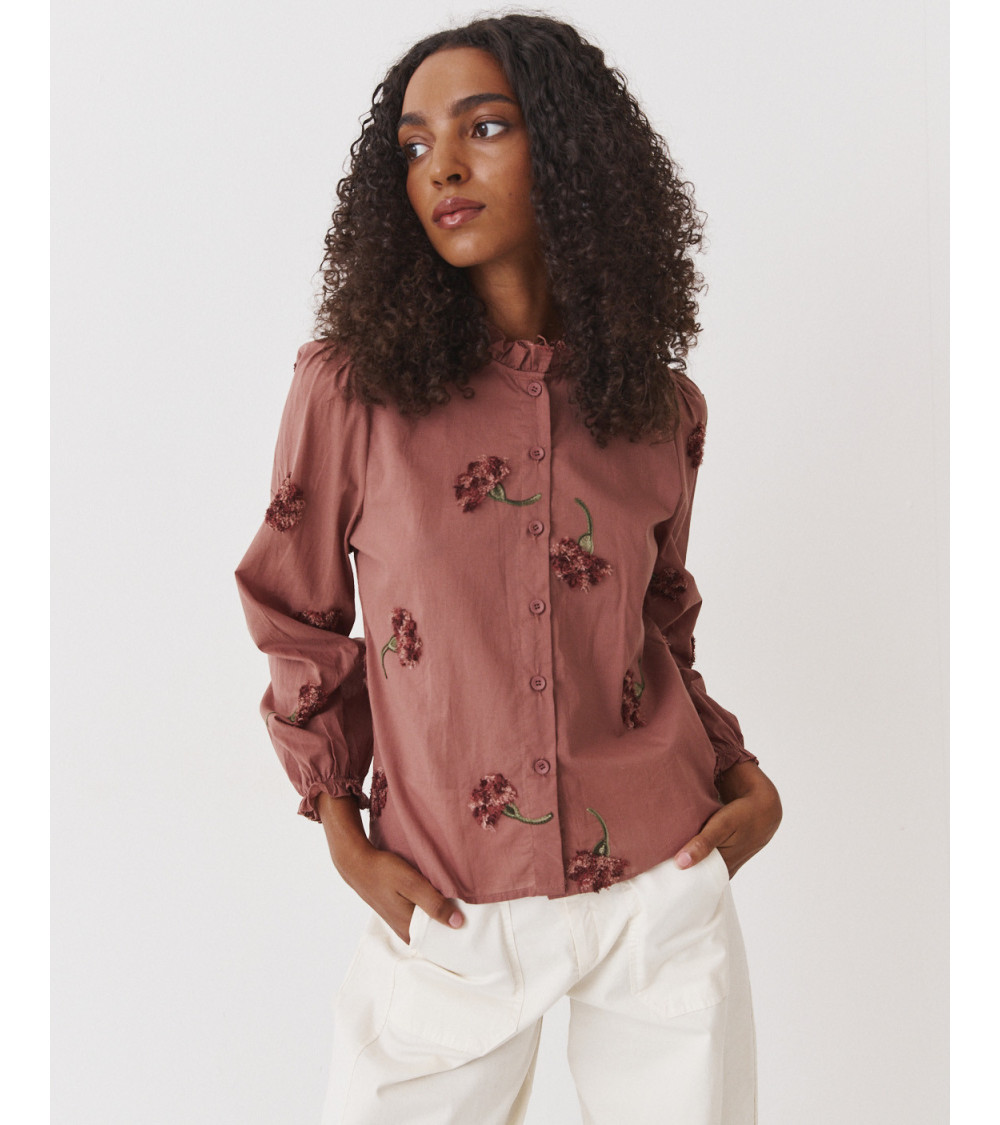 BLUSA BORDADA FLORES MINI VOLANTES PUÑOS ELÁSTICOS | MULAYA