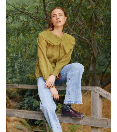 BLUSA CUELLO BEBE BORDADO LAZADA MANGA LARGA | MULAYA