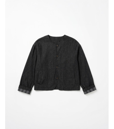 CHAQUETA DENIM BOTONES CUELLO REDONDO RAYAS | MULAYA
