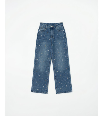 JEANS WIDE LEG CON OJALES METÁLICOS | MULAYA