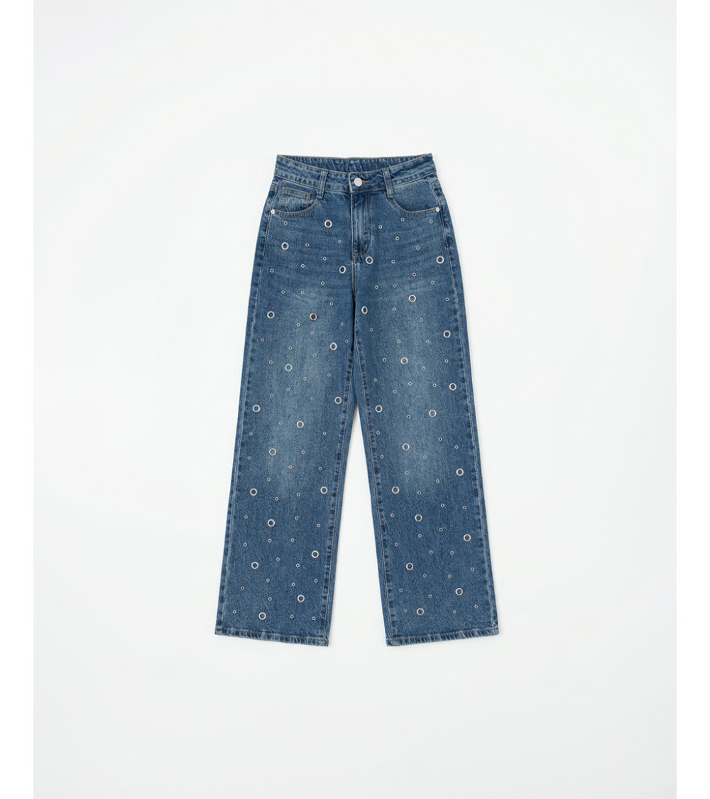 JEANS WIDE LEG CON OJALES METÁLICOS | MULAYA