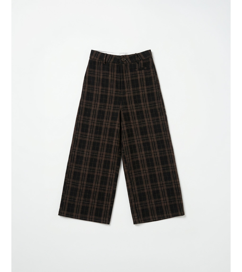 PANTALÓN WIDE LEG CUADROS TARTAN LANA | MULAYA