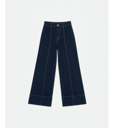 JEANS WIDE LEG CON COSTURAS Y DOBLEZ ANCHO | MULAYA