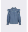BLUSA HALTER ENCAJE BORDADO VOLANTES MANGA LARGA | MULAYA