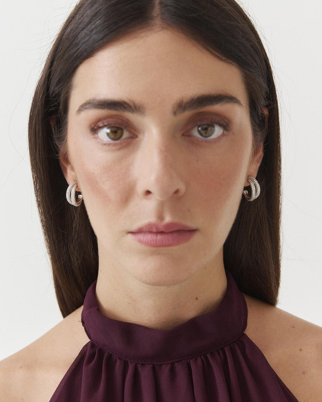 SCREW-BACK CUBIC ZIRCONIA HOOP EARRINGS