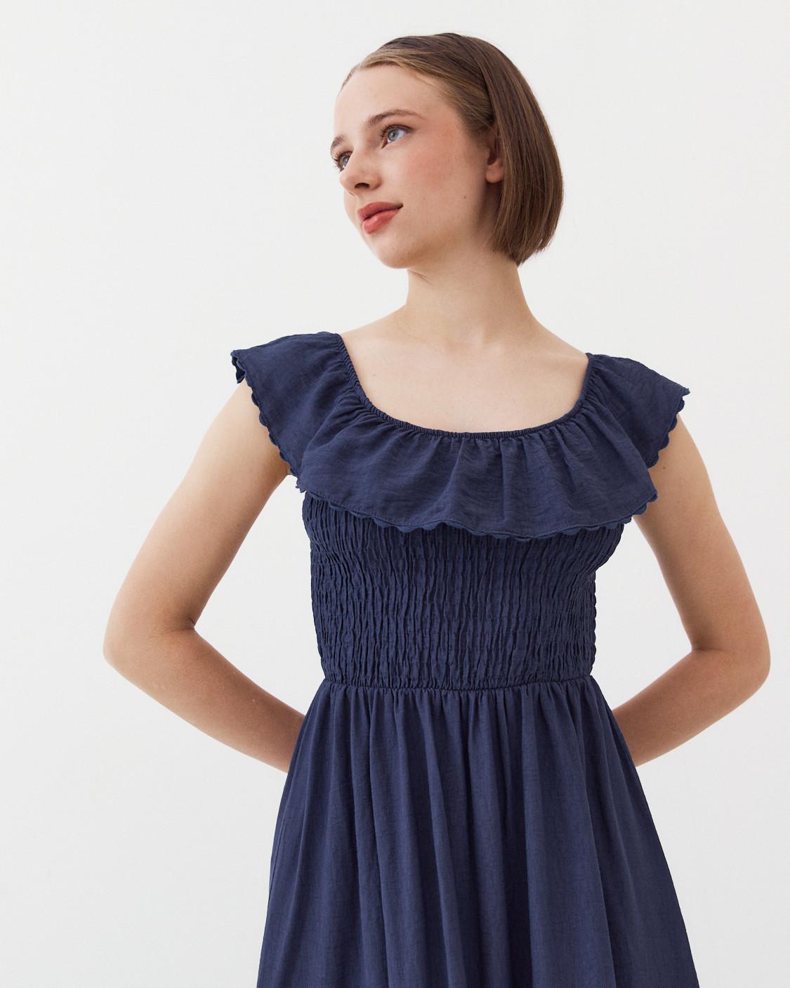 VESTIDO LARGO ESCOTE VOLANTE