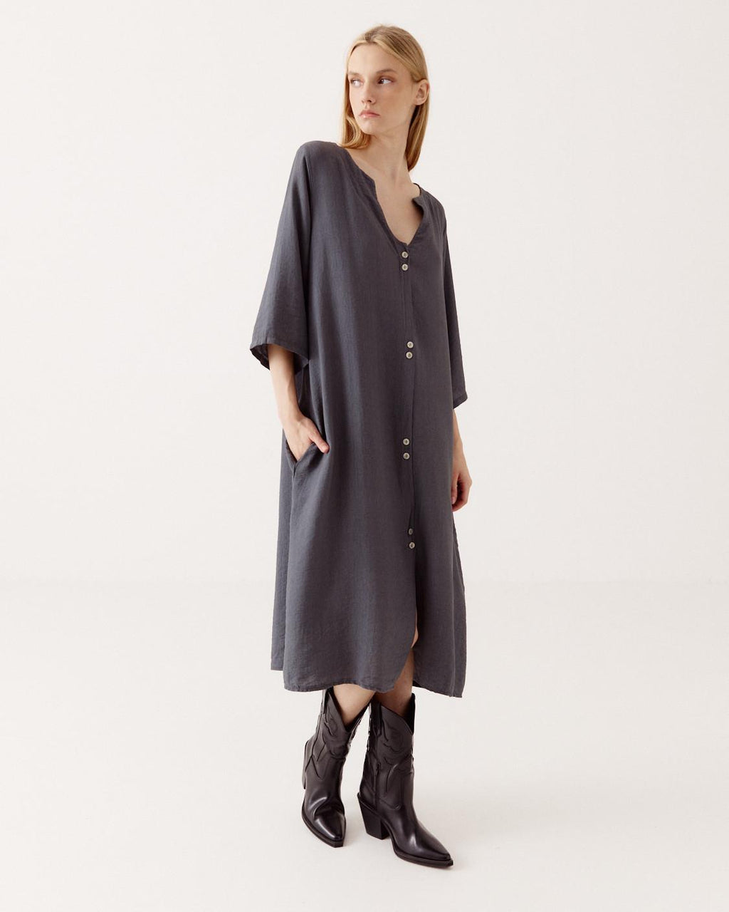 VESTIDO CAMISERO MANGA CAÍDA