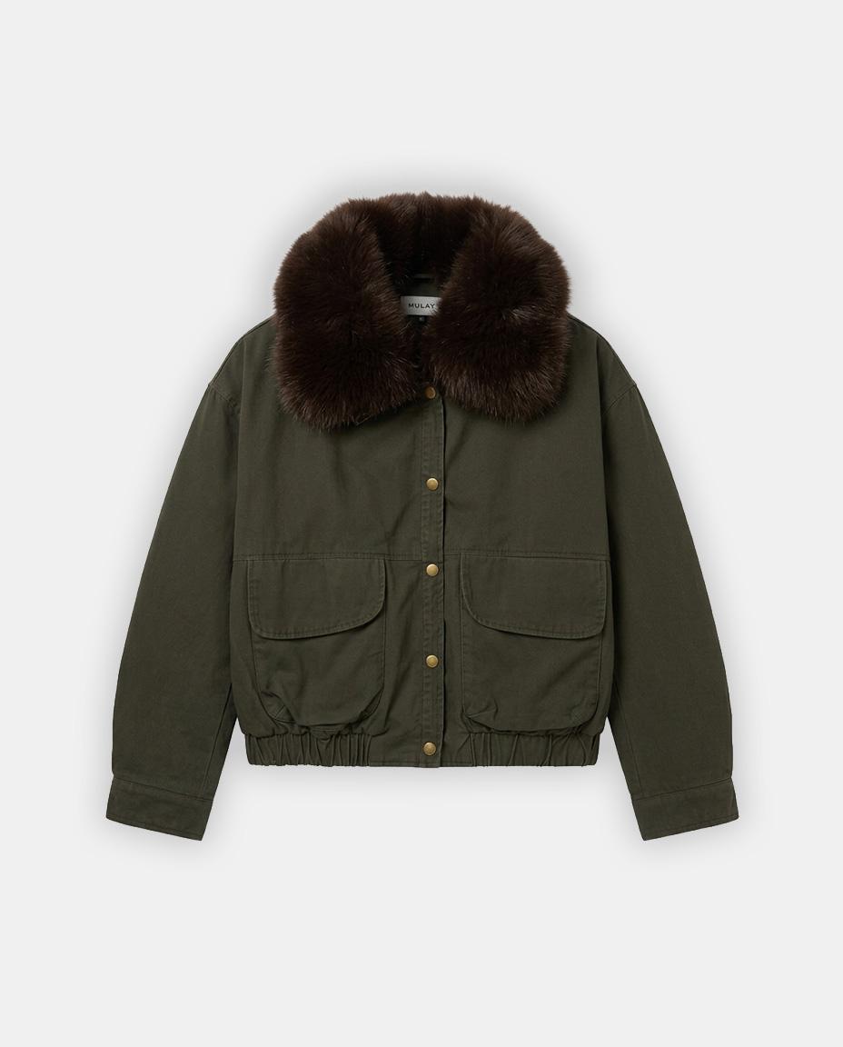 FAUX FUR COLLAR QUILTED JACKET