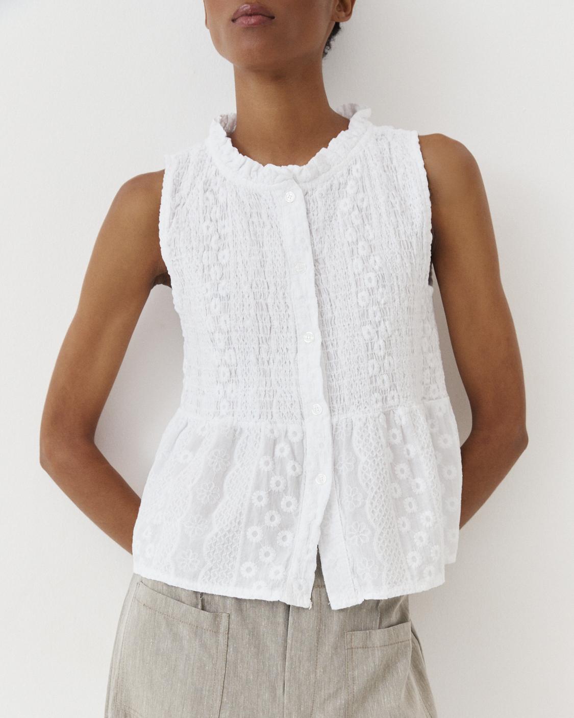 EMBROIDERED SMOCKED PEPLUM TOP