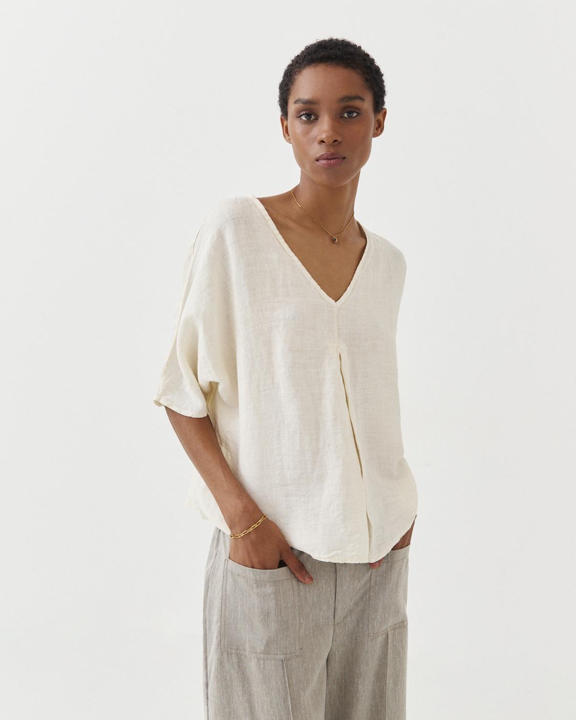 BLUSA LINO CUELLO V