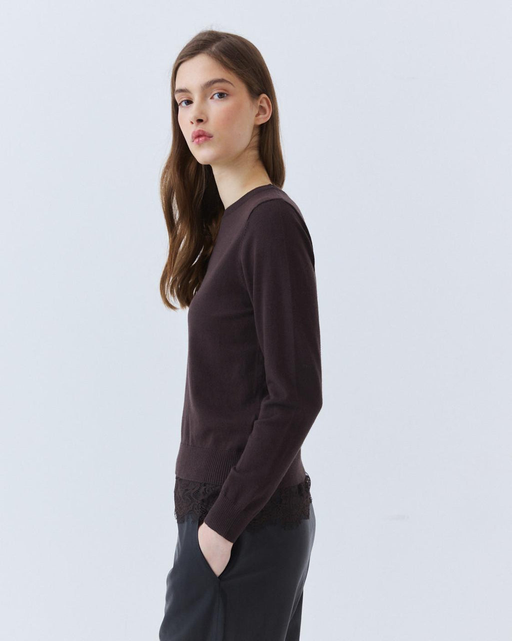 KNIT SWEATER WITH LACE HEM