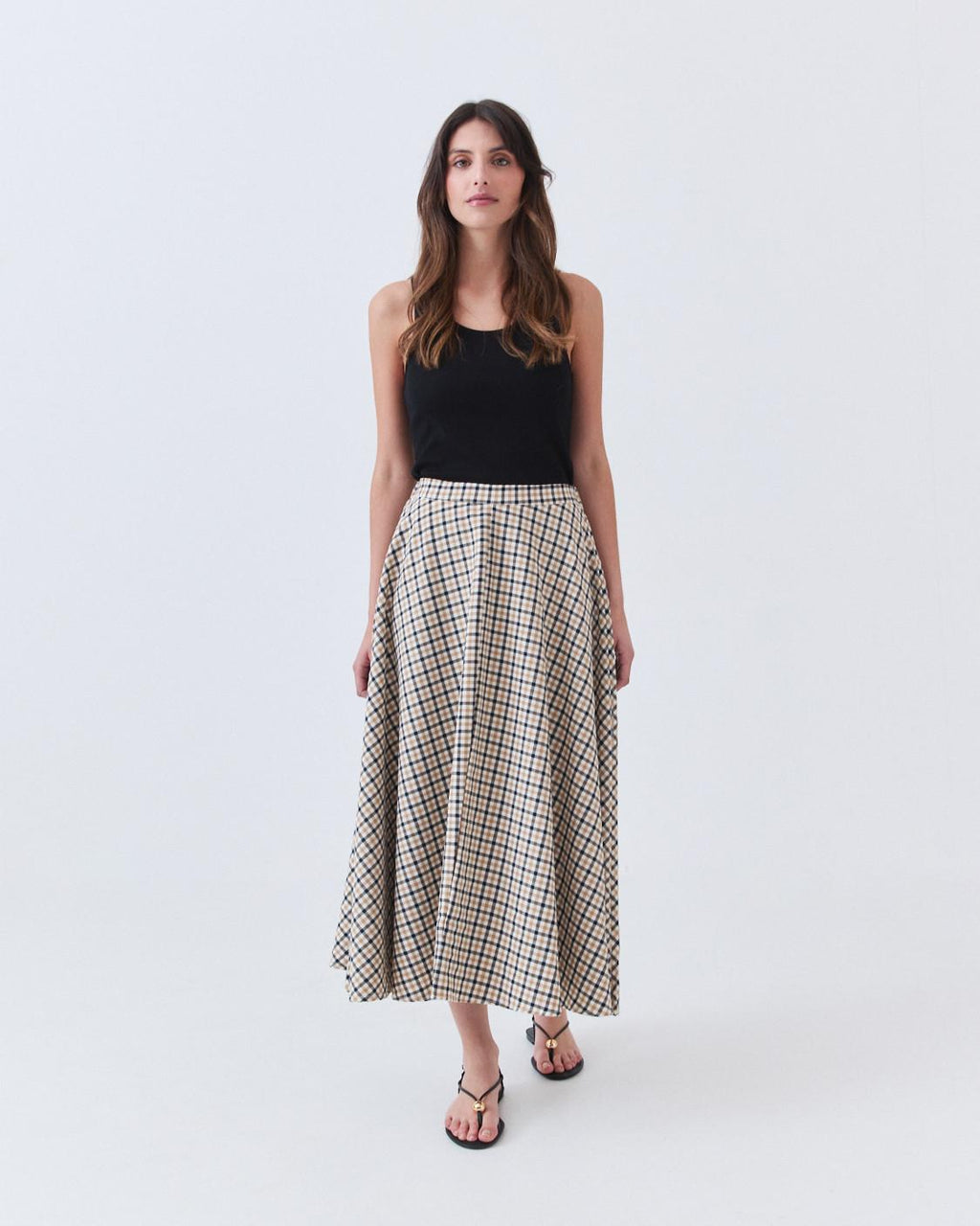PLAID A-LINE MIDI SKIRT