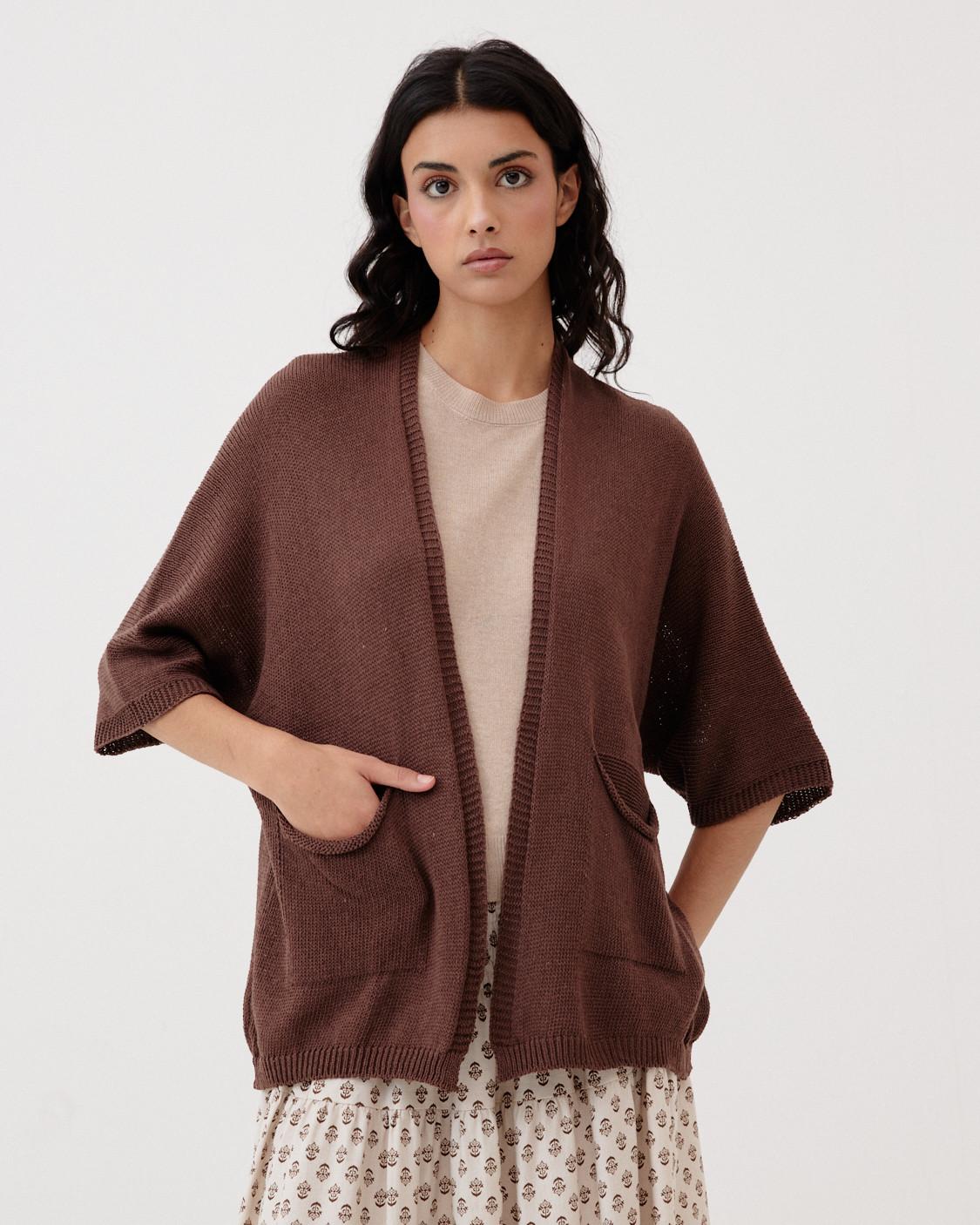 SHORT SLEEVE BATWING KNIT CARDIGAN