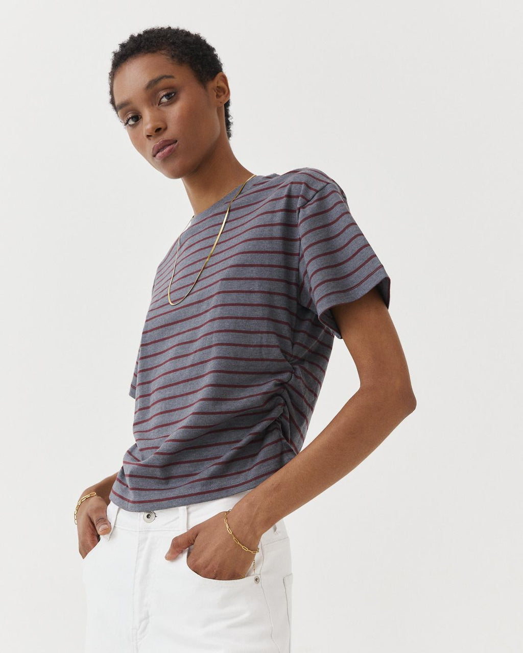 CAMISETA RAYAS FRUNCES LATERAL