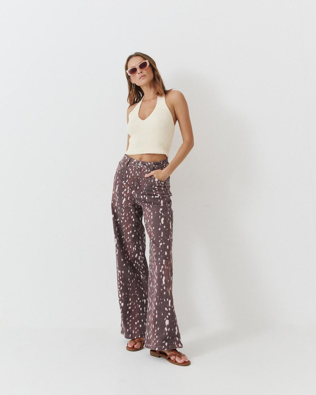 ANIMAL PRINT WIDE LEG PANTS