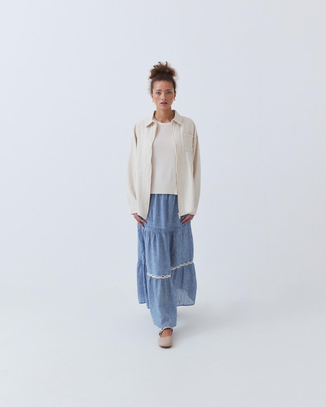 FALDA MIDI CON VOLANTES
