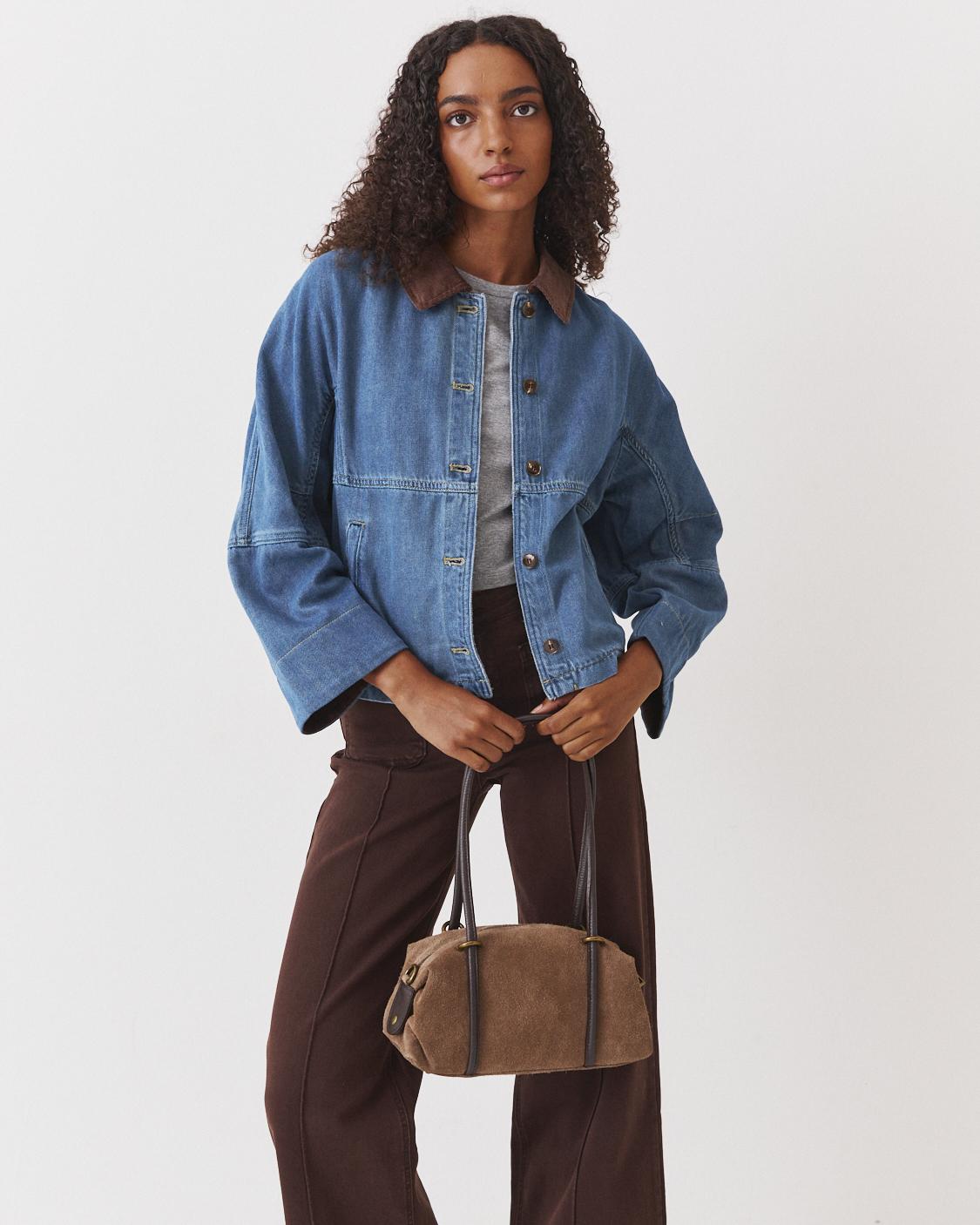 CONTRAST COLLAR DENIM JACKET