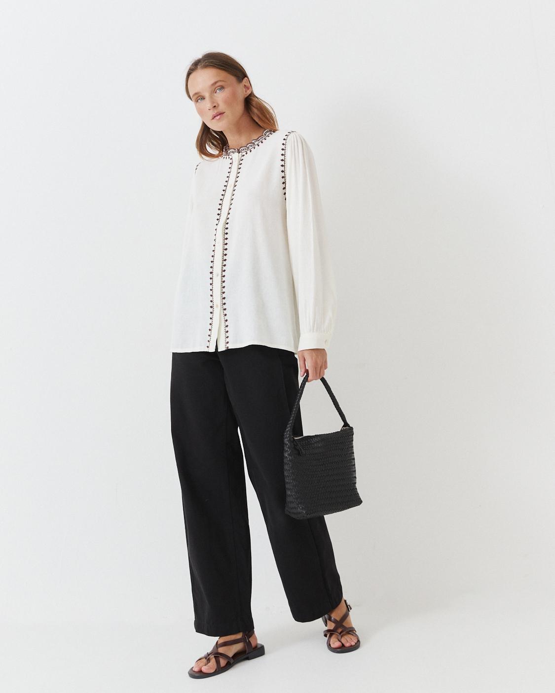 EMBROIDERED MANDARIN COLLAR SHIRT