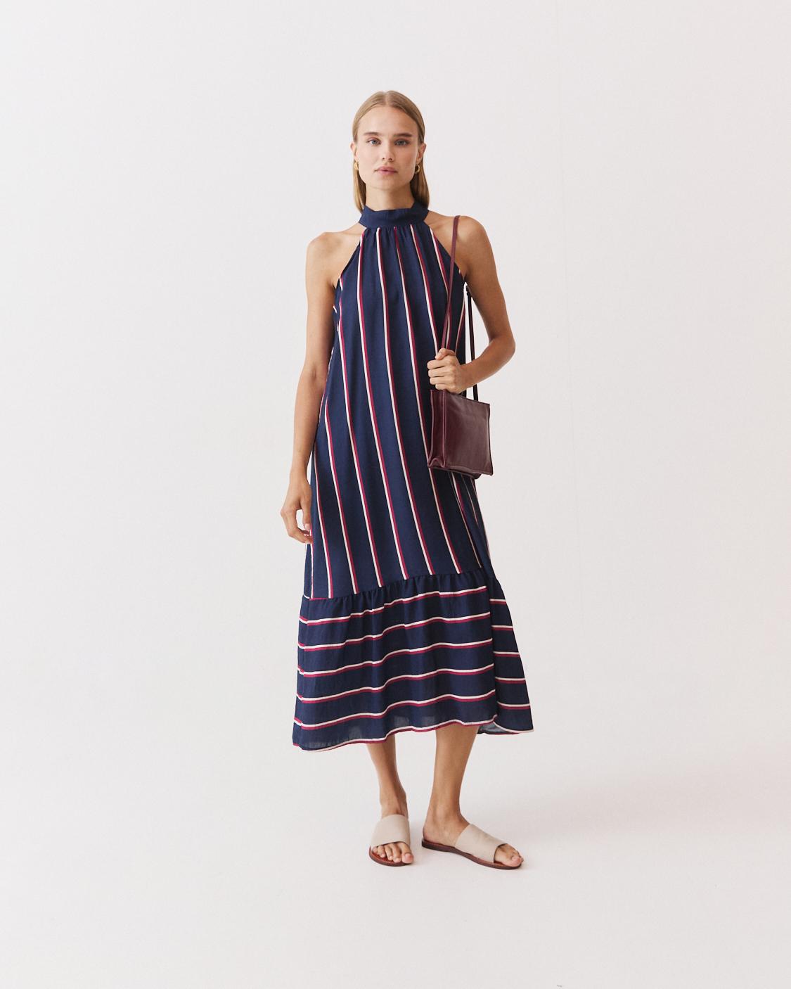 VESTIDO LARGO HALTER RAYAS