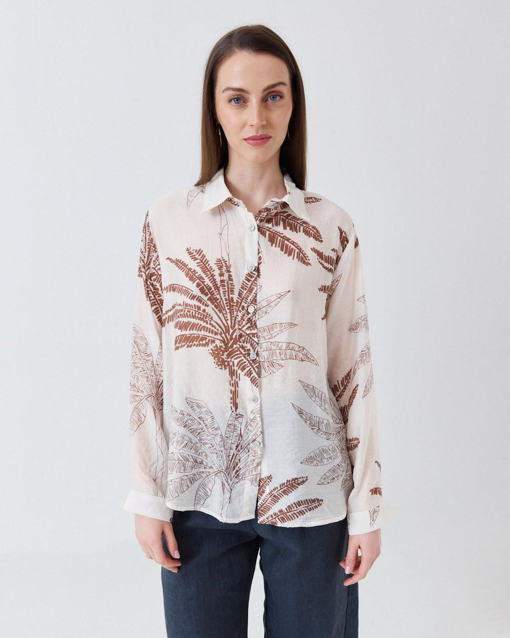PALM PRINT SEMI-SHEER SHIRT