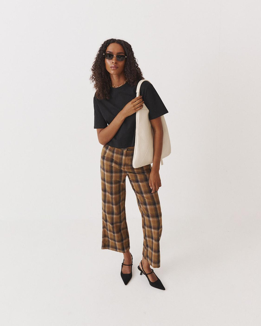 PLAID WIDE LEG PANTS