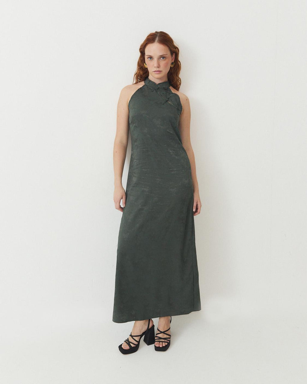 VESTIDO LARGO QIPAO TEXTURADO
