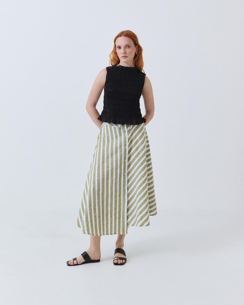STRIPED MIDI SKIRT