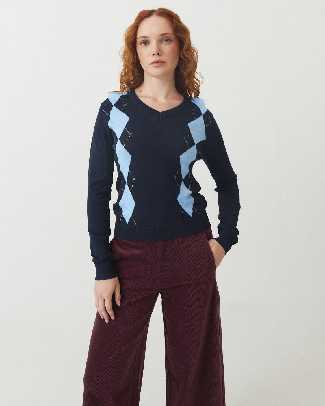 FINE-KNIT ARGYLE SWEATER