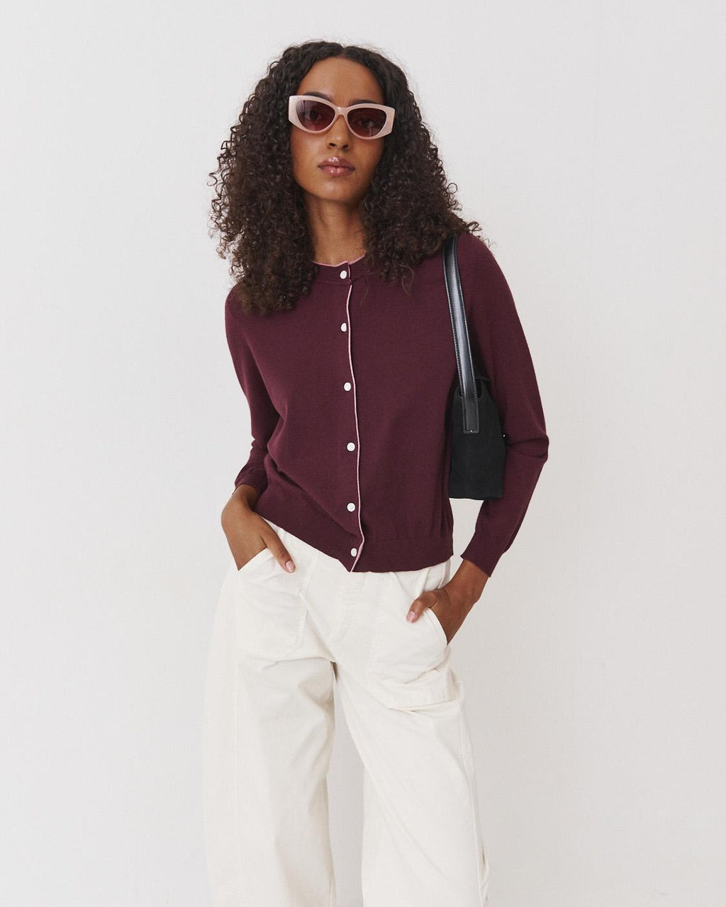 CONTRAST TRIM KNIT CARDIGAN