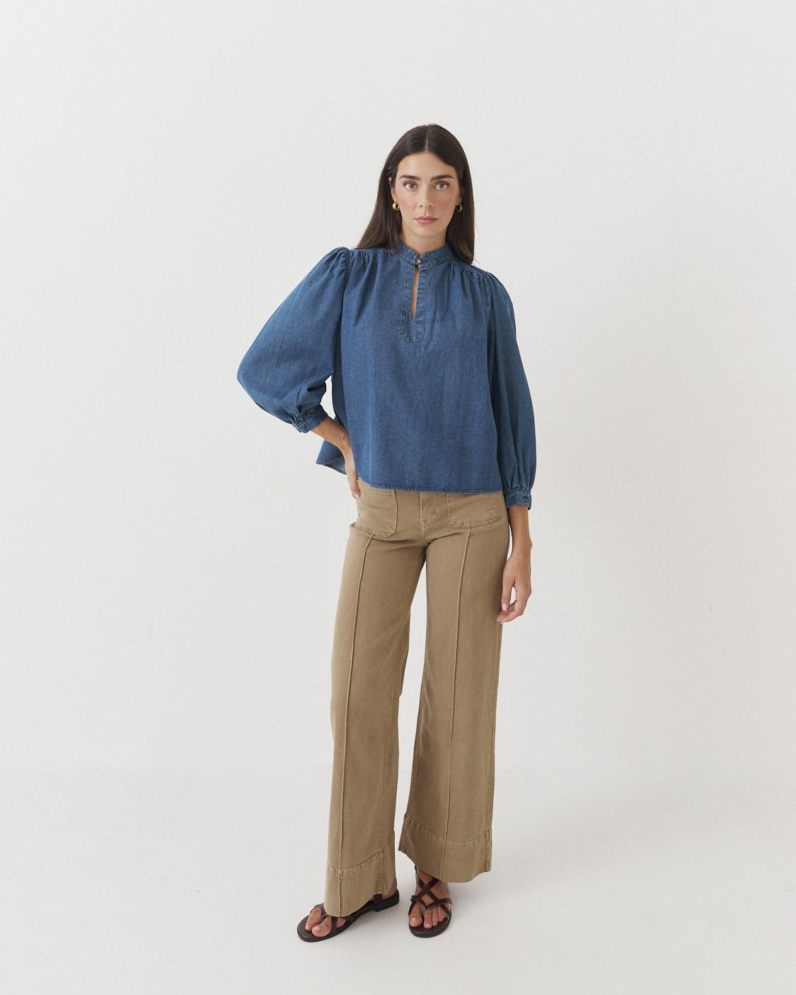 BLUSA DENIM CUELLO MAO