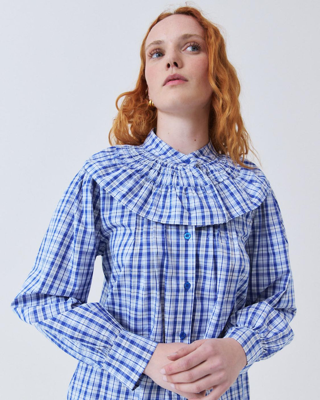 RUFFLE COLLAR CHECKED SHIRT