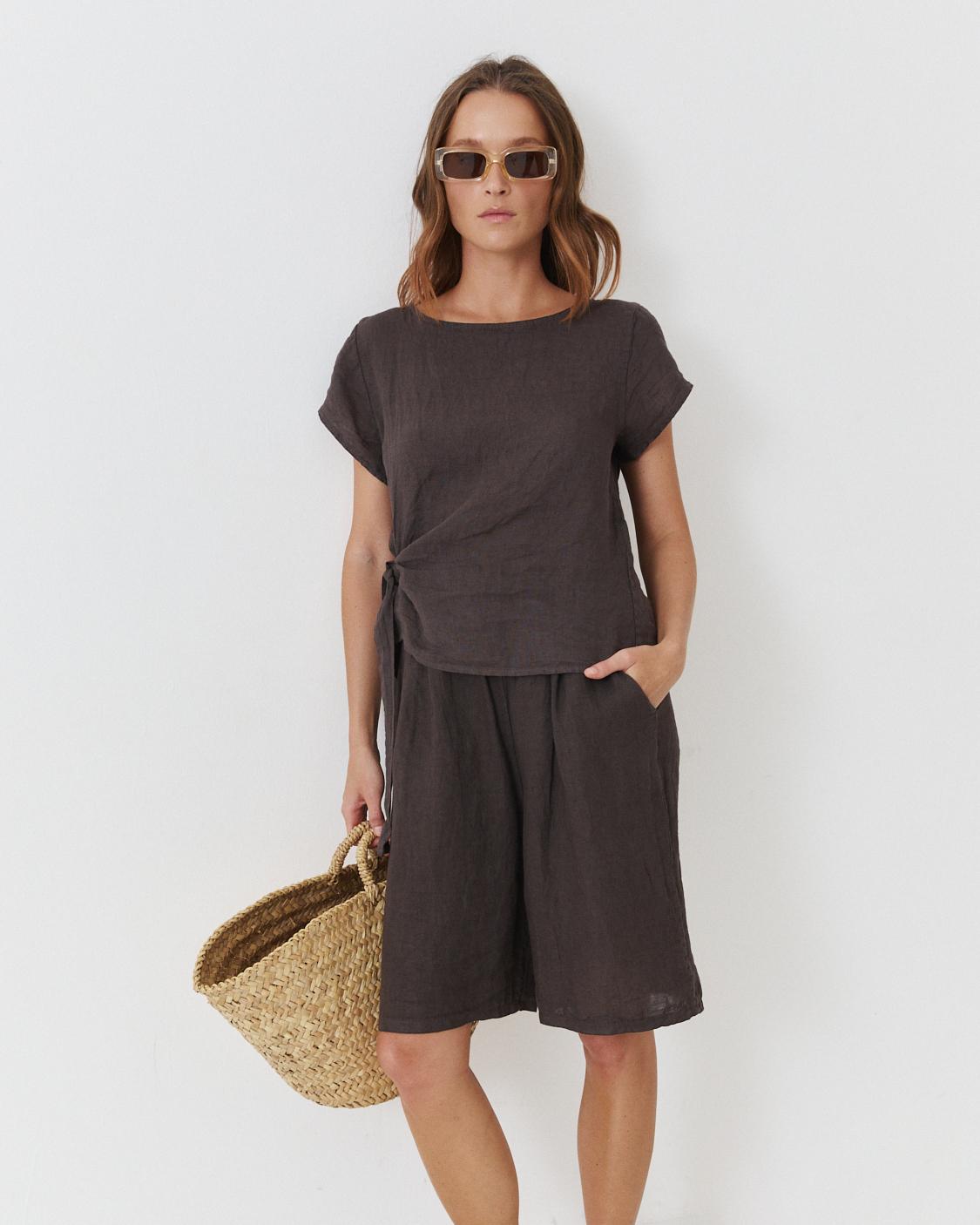 LINEN SIDE-TIE BLOUSE