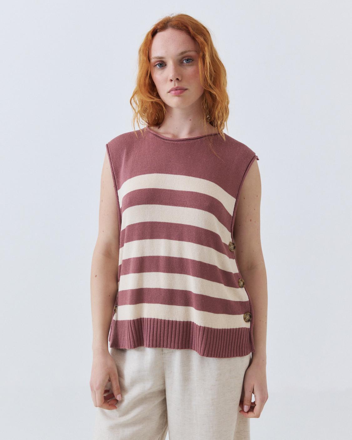 STRIPED KNIT BUTTON-UP VEST